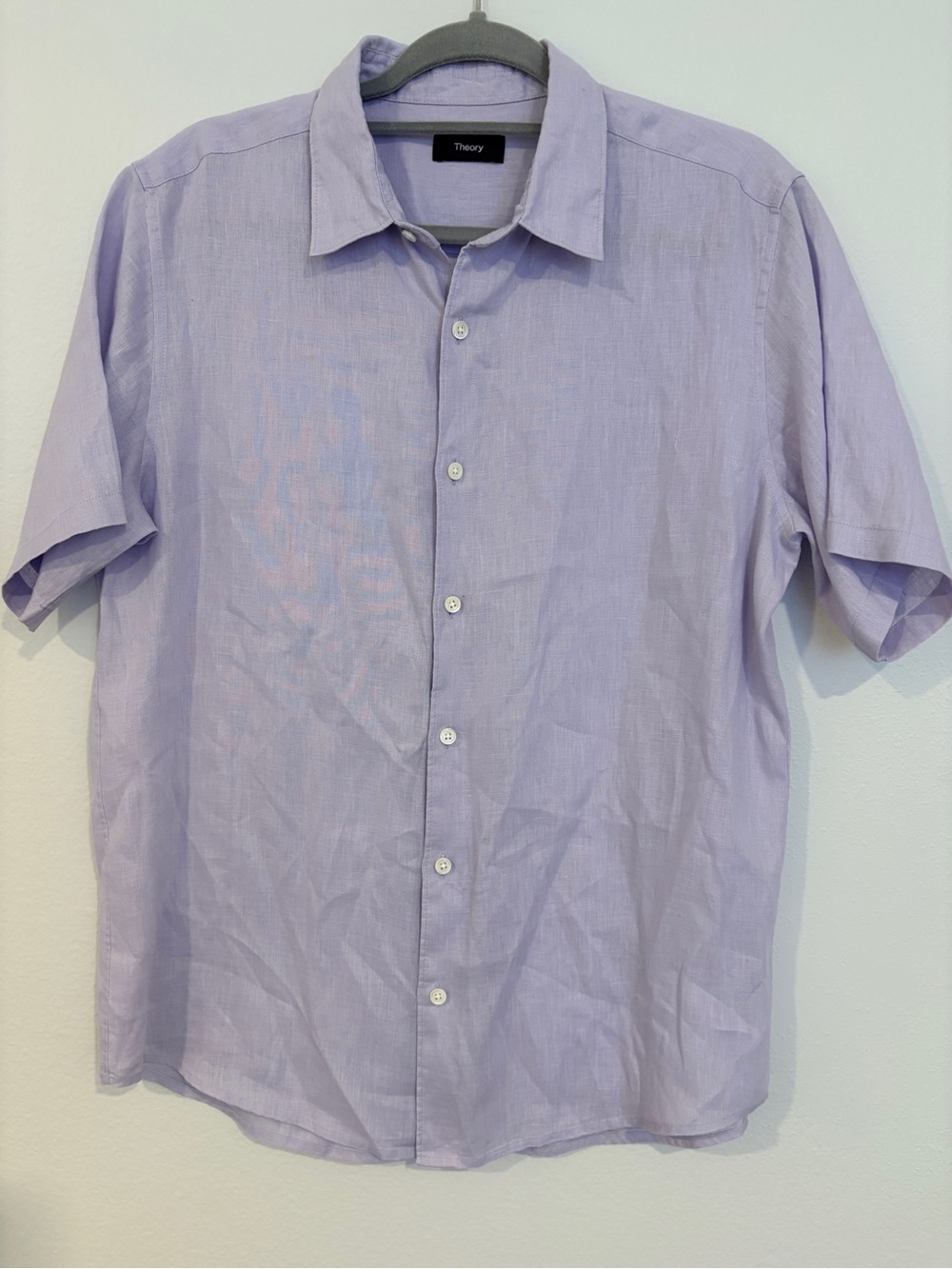 Theory 💯 linen Men’s Lavender Short-Sleeve Button-Up Shirt